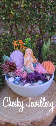Mermaid gardens themescapes with shells acrylic star fish, mother of pearl. Imagination play. Imagination play.