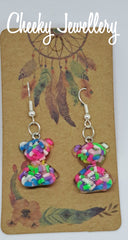 Cute 100 1000's Sprinkle Teddy bear drop earrings. Sprinkle resin teddies . Dangly earrings