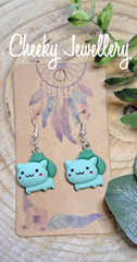 Bulbasaur Baby Kawaii Character earrings, gotta collect the all so cute. Resin earrings, dangly earrings